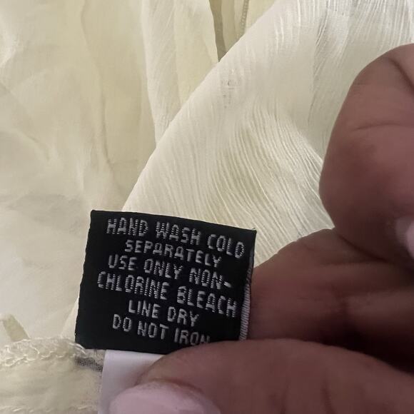 Dimri Y2K Yellow Ruffled Button Front Blouse Satin Tie Sash Size Medium Sheer - Picture 9 of 11